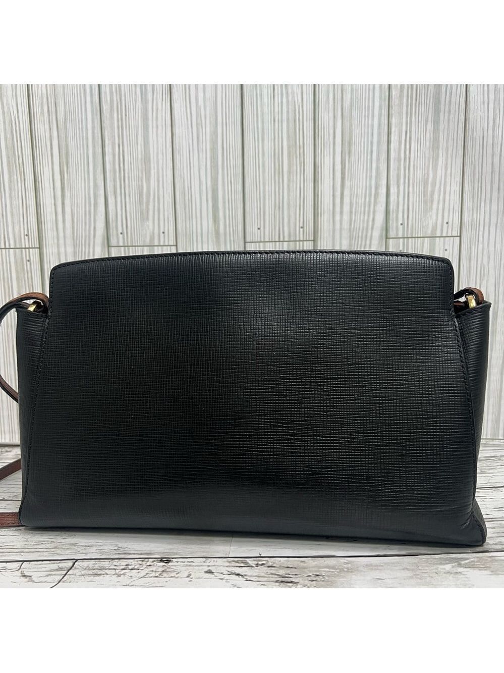 Burberry Vintage Black Leather Crossbody Bag with Brown Buckle Strap Designer - Picture 3 of 10